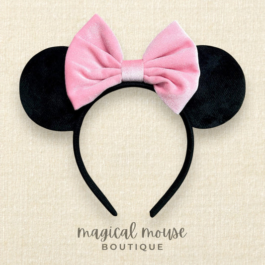 10 - Mommy & Me Mouse Ears Set - Black Velvet & Pink Bow