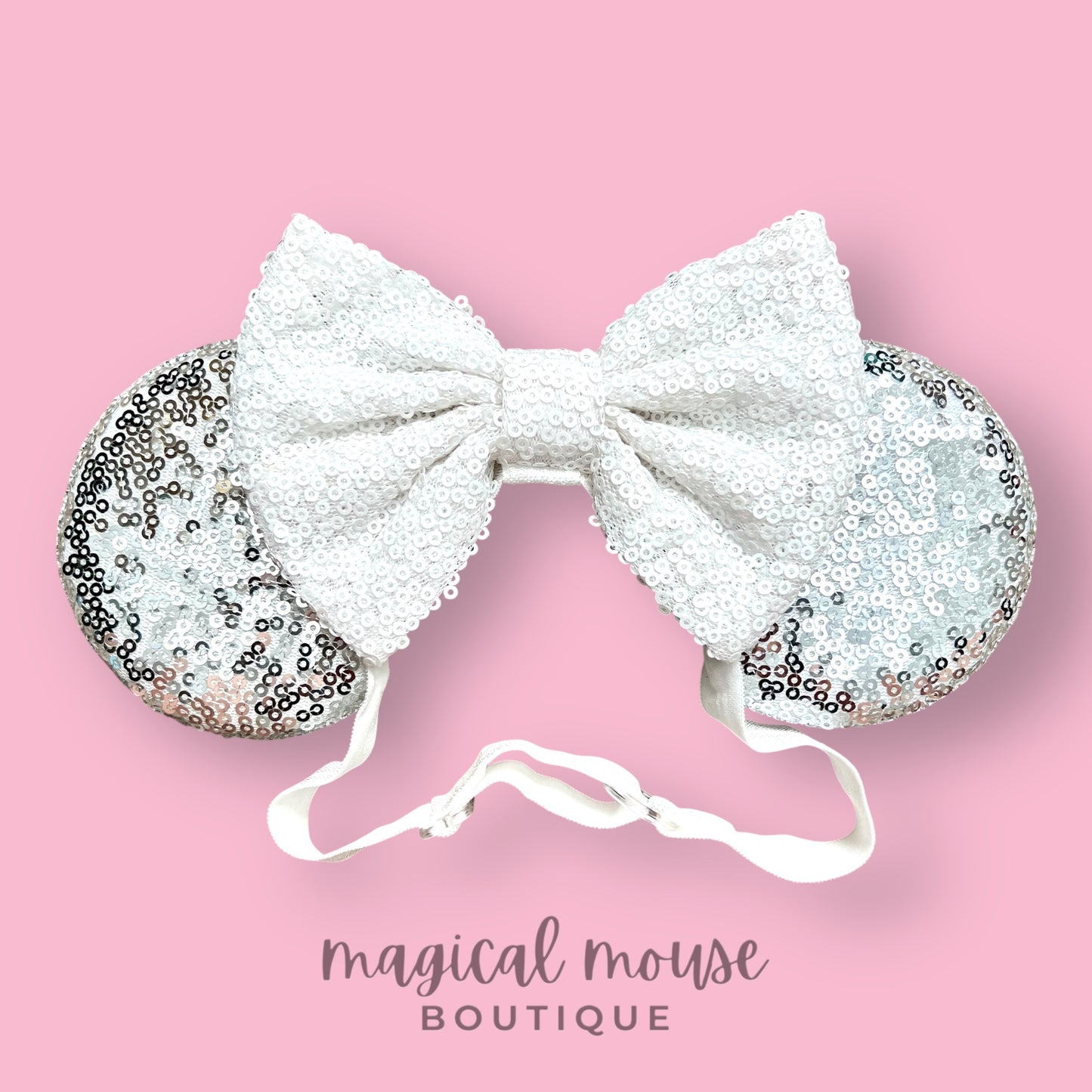 Classic - Silver Sparkle Elastic Mouse Ears