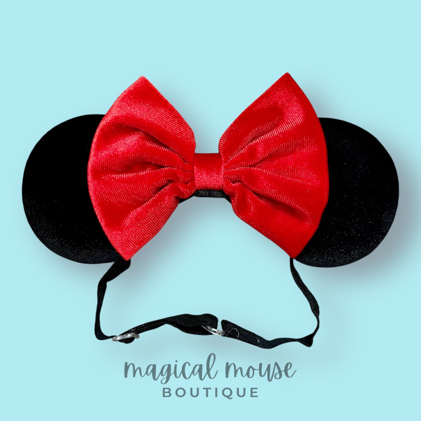 Classic - Black Velvet & Red Bow Elastic Mouse Ears