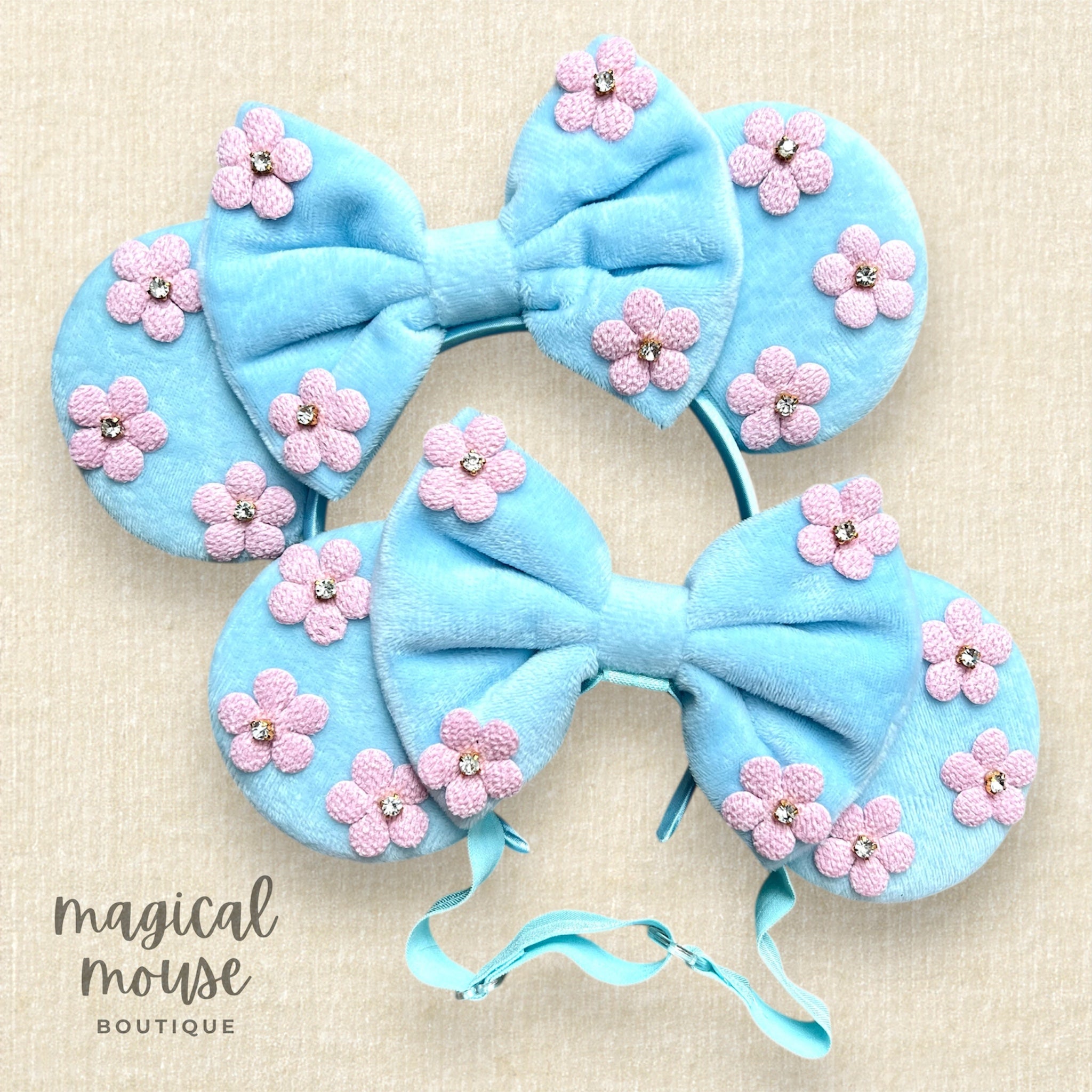 Mommy & Me Mouse Ears Set – Pastel Blue Velvet & Pink Floral  display picture 2