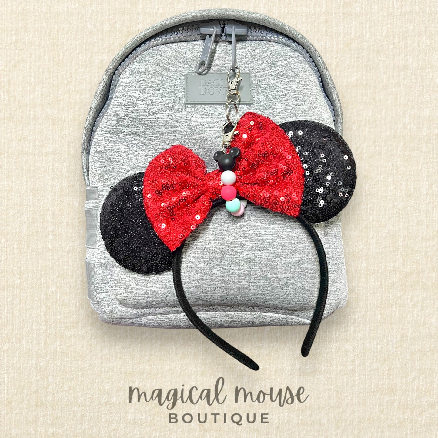 10 - Mouse Ears & Holder Set - Black Red + Signature Beaded Holder