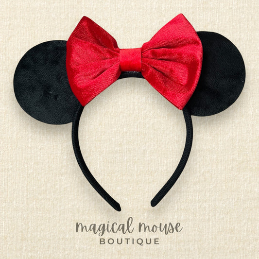 10 - Mommy & Me Mouse Ears Set - Black Velvet & Red Bow