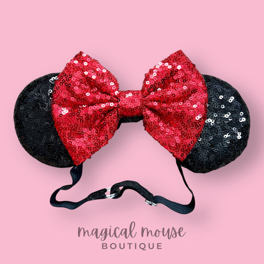 Classic - Black & Red Sequin Elastic Mouse Ears