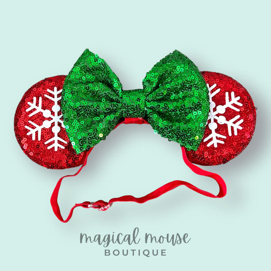 Christmas - Holly Berry Sparkle Elastic Mouse Ears