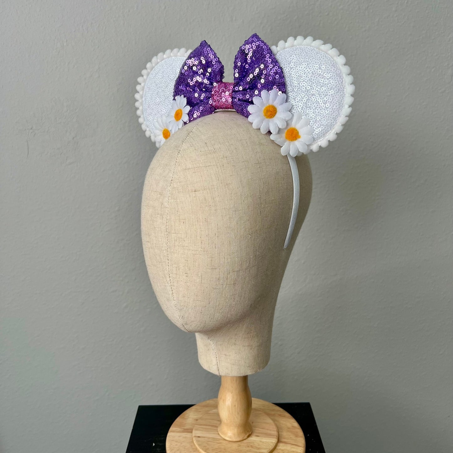 01 - White & Lavender Daisy Garden Mouse Ears Headband