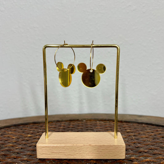 Earrings - Dangly Gold Mouse Hoop Earrings