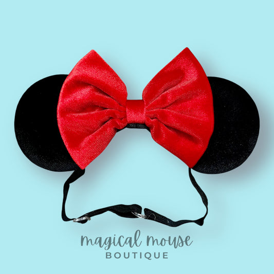 Classic - Black Velvet & Red Bow Elastic Mouse Ears