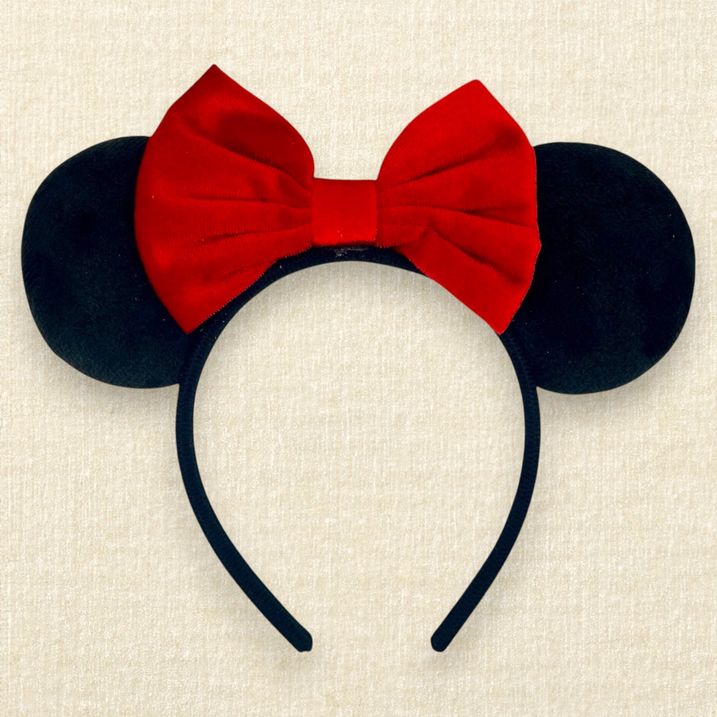 Black velvet mouse ears headband with red velvet bow