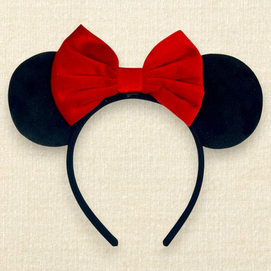 Black velvet mouse ears headband with red velvet bow
