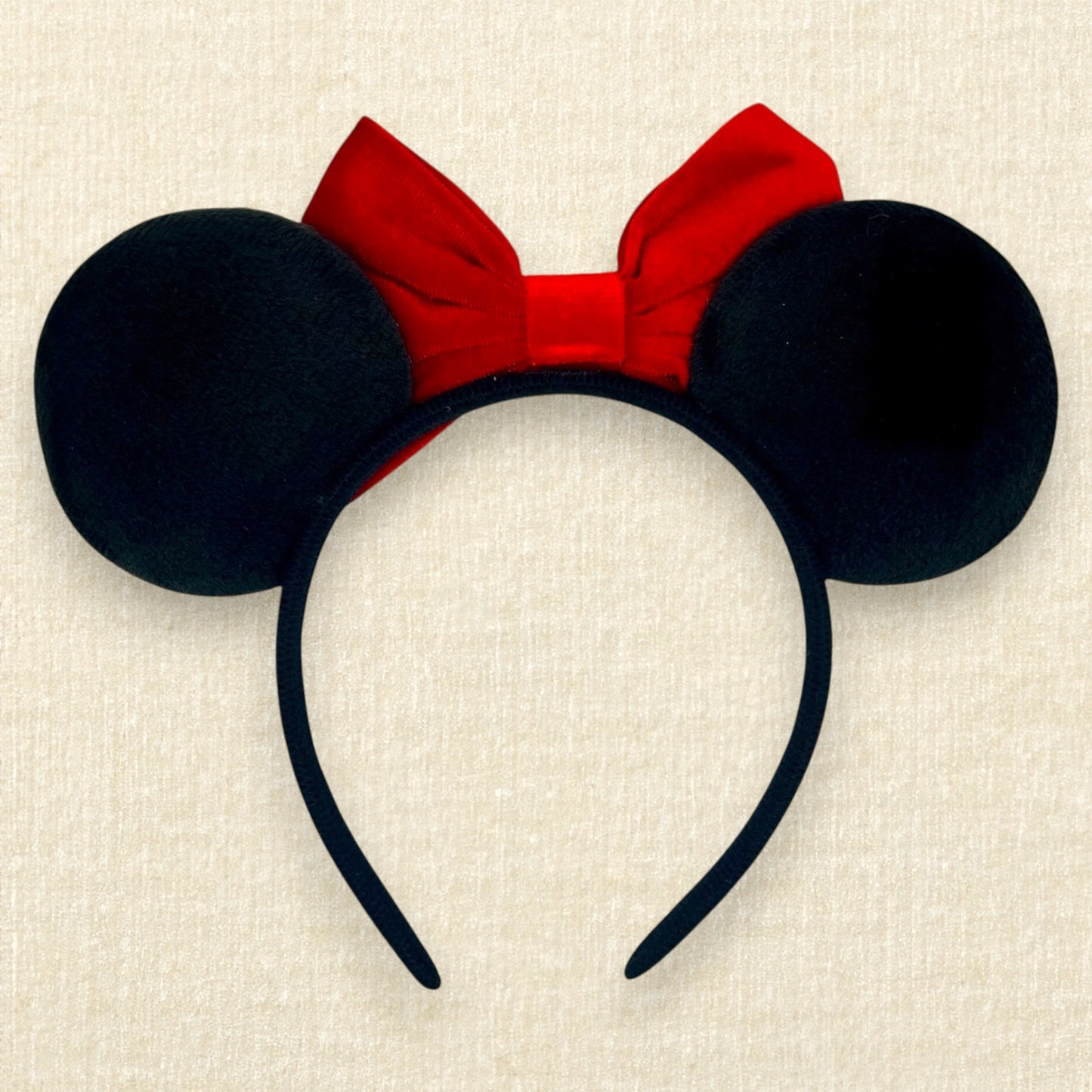 Black velvet mouse ears headband with red velvet bow