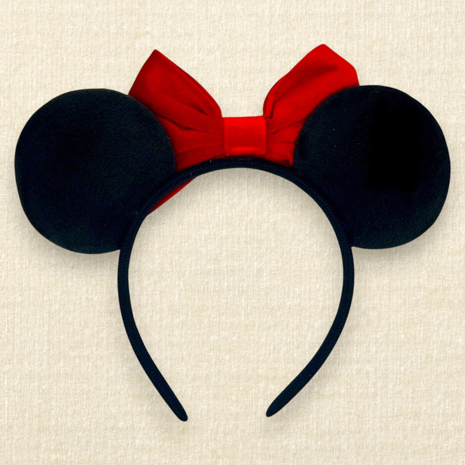 Black velvet mouse ears headband with red velvet bow