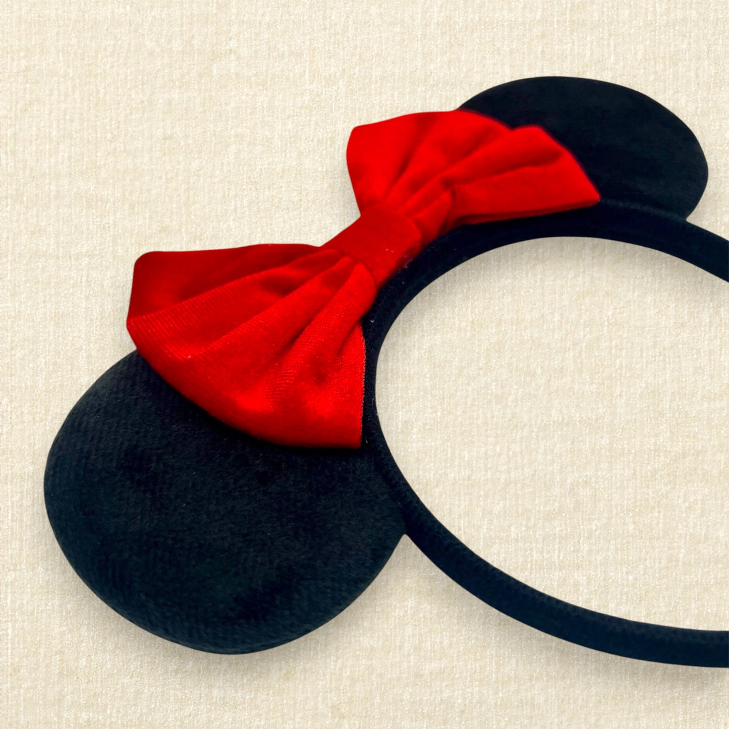 Black velvet mouse ears headband with red velvet bow