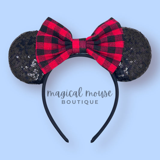 Christmas - Red & Black Buffalo Plaid Mouse Ears