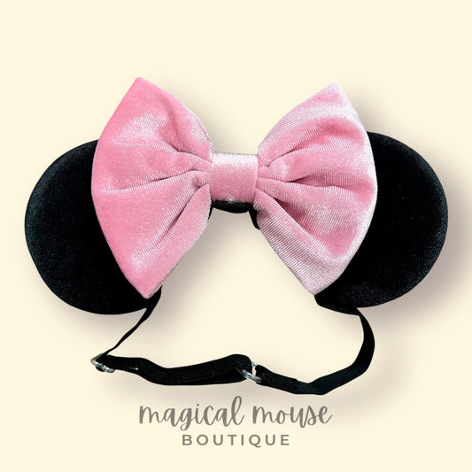 Classic - Black Velvet & Pink Bow Elastic Mouse Ears