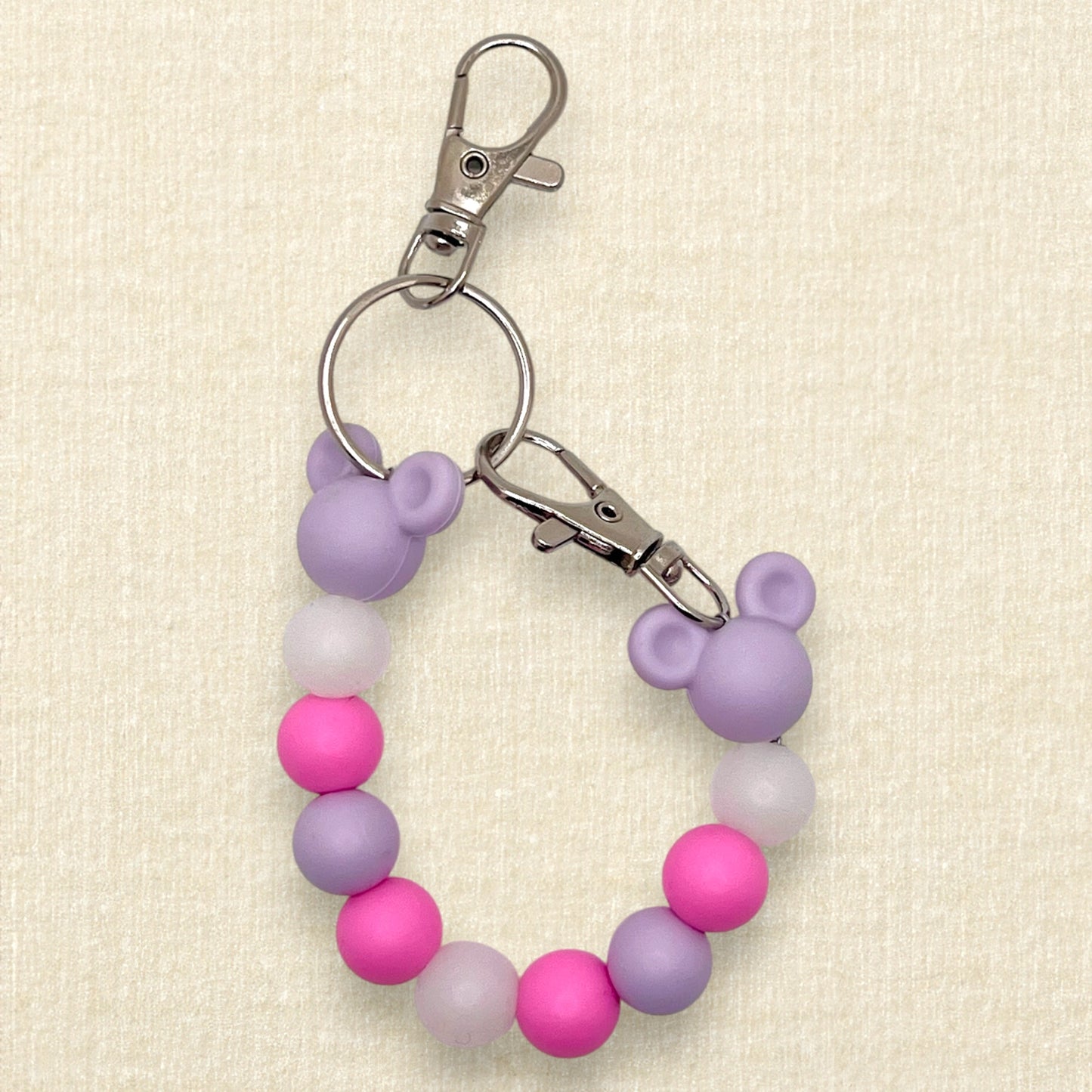 Lavender and pink beaded mouse ears holder keychain