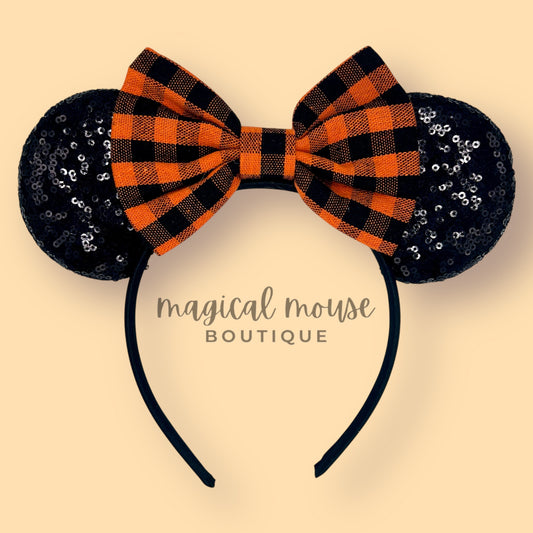 Halloween - Orange & Black Buffalo Plaid Mouse Ears