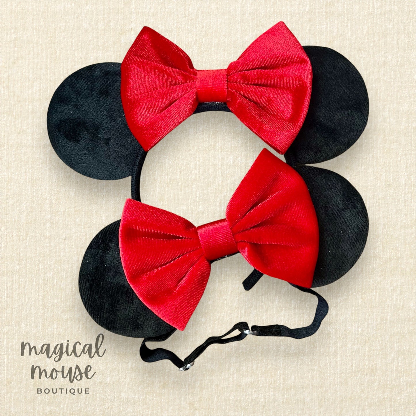 10 – Mommy & Me Mouse Ears Set – Black Red Velvet
