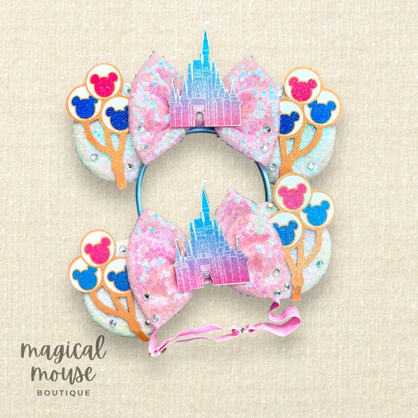 30 - Pastel Castle & Balloons Mommy & Me Mouse Ears Set