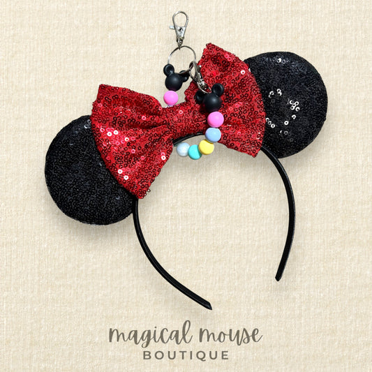 10 - Mouse Ears & Holder Set - Black Red + Signature Beaded Holder