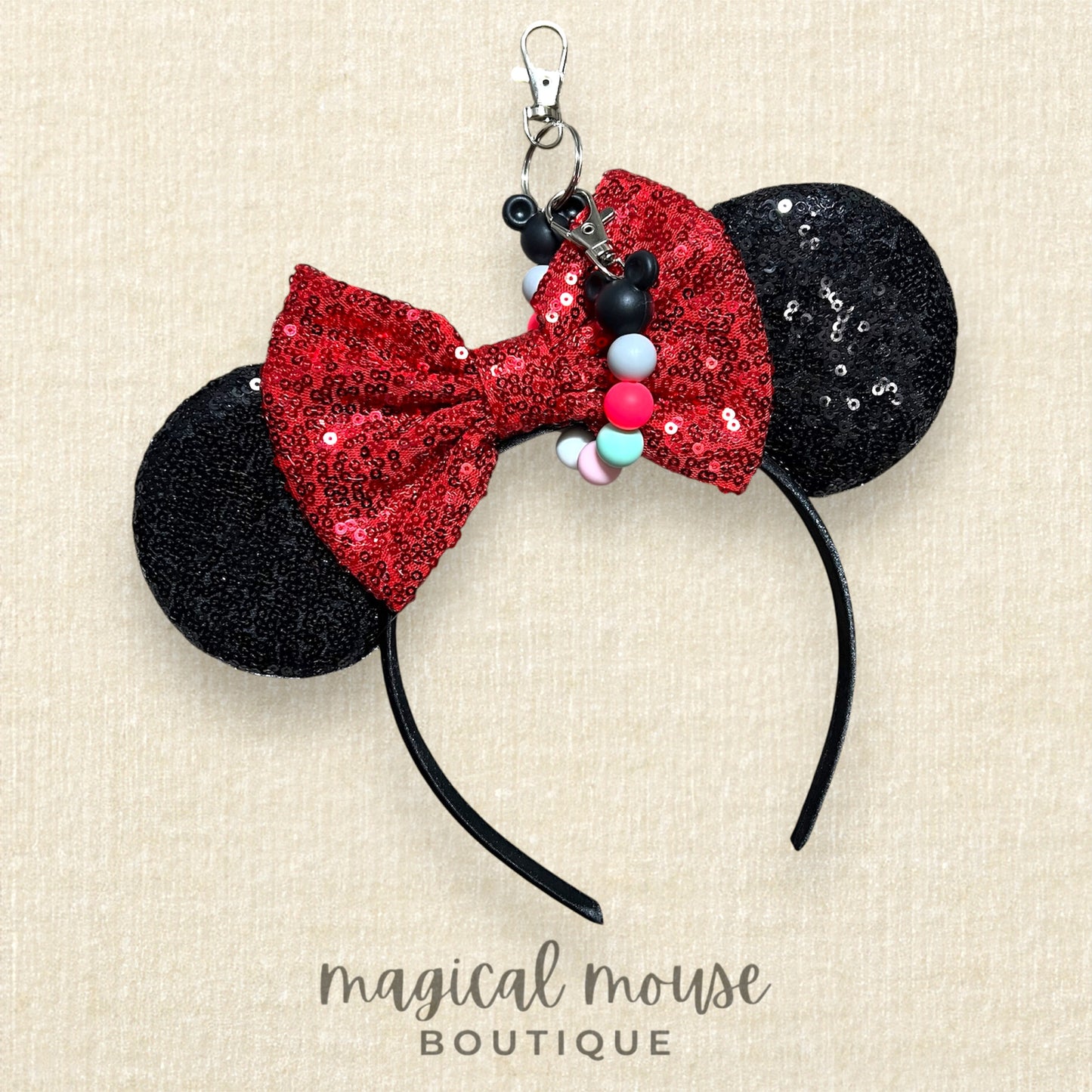 10 - Mouse Ears & Holder Set - Black Red + Signature Beaded Holder