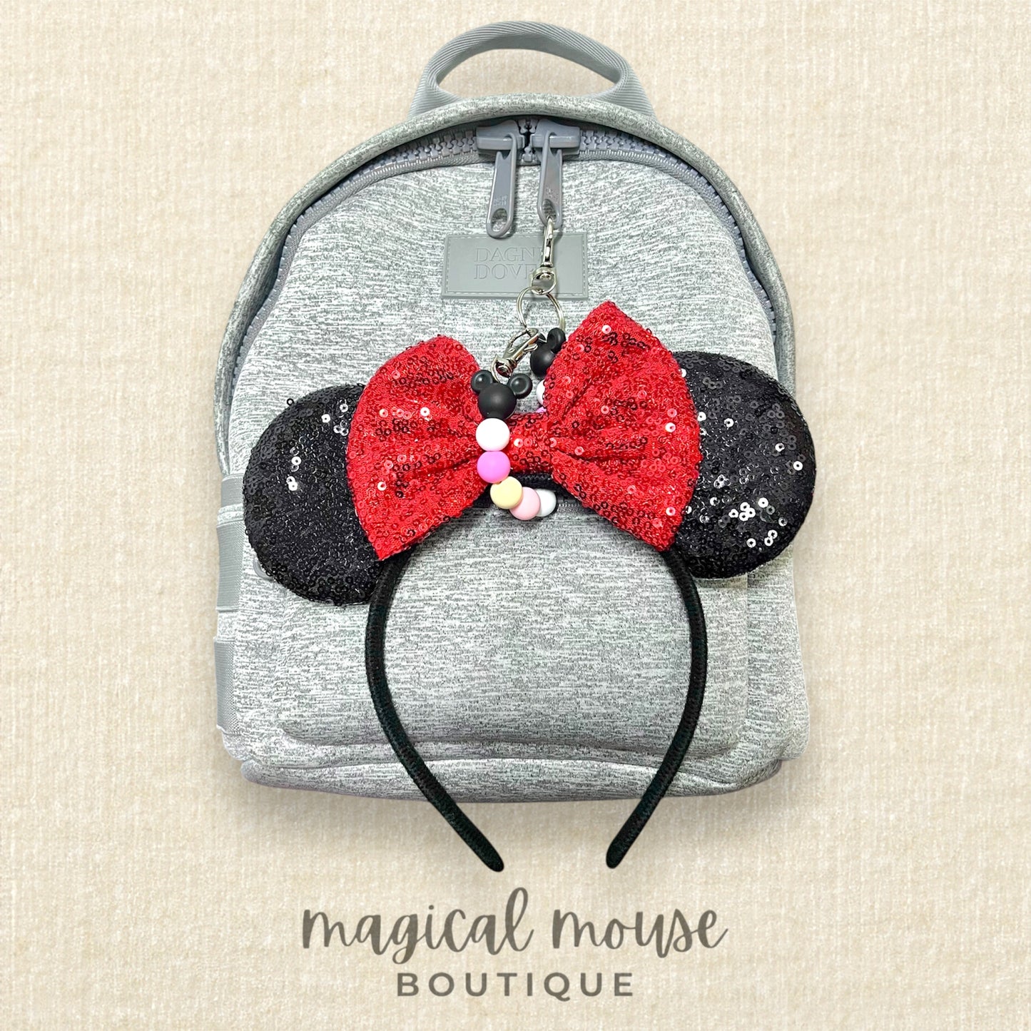 10 - Mouse Ears & Holder Set - Black Red + Signature Beaded Holder