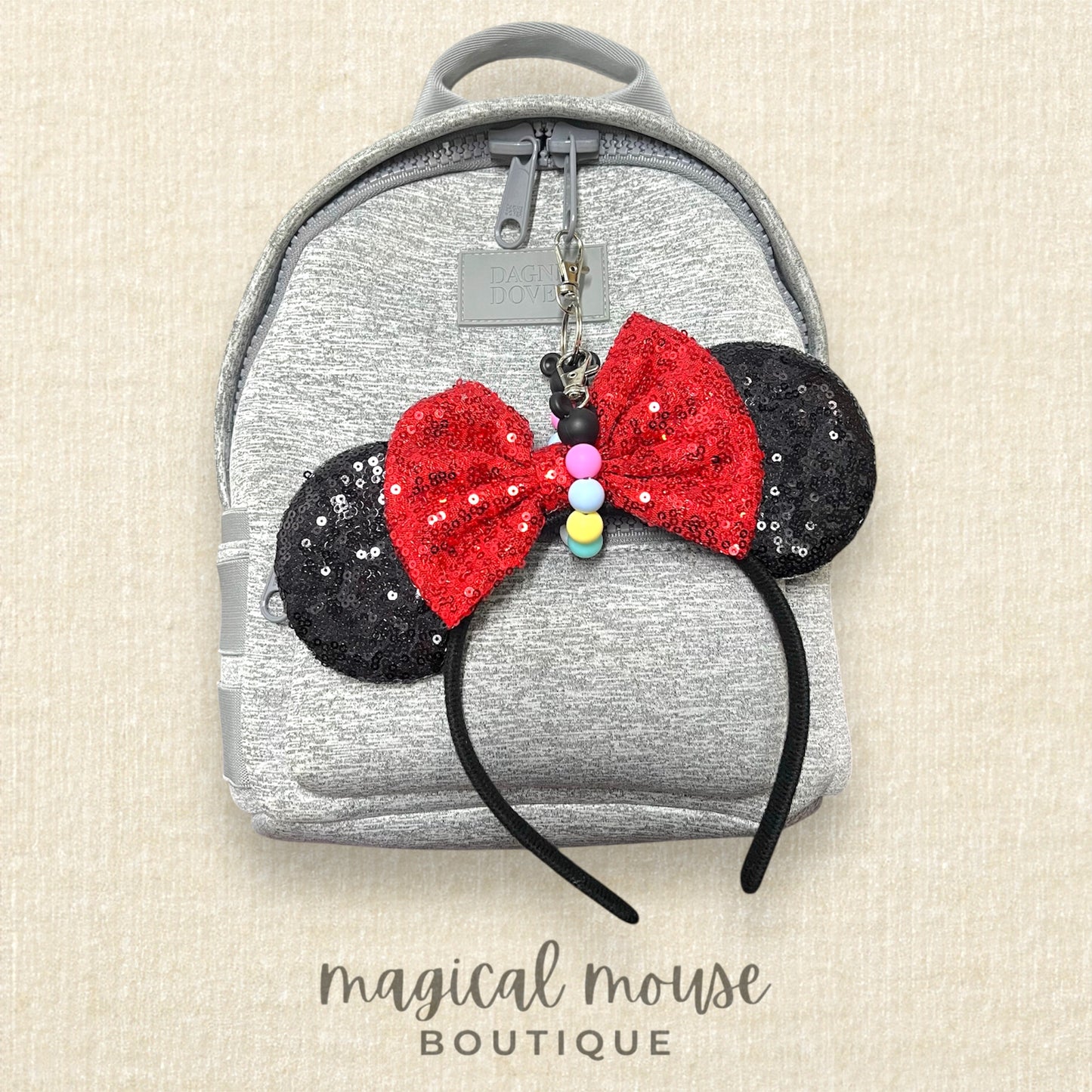 10 - Mouse Ears & Holder Set - Black Red + Signature Beaded Holder