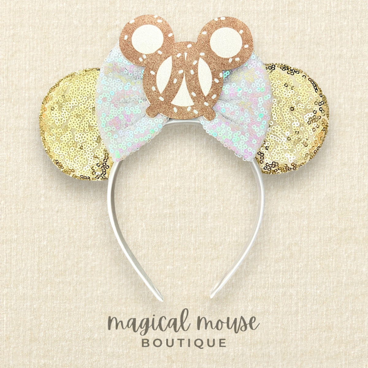 Disney Shimmering Bronze Mouse Ears Headband Minnie Mouse Sequined Ear Headband with Belle Bronze Bow main image 2