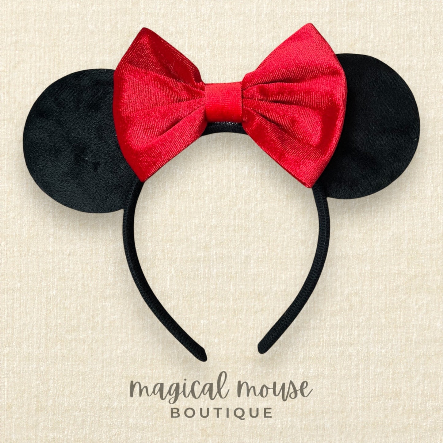 80 – Black Velvet Mouse Ears – Red Bow