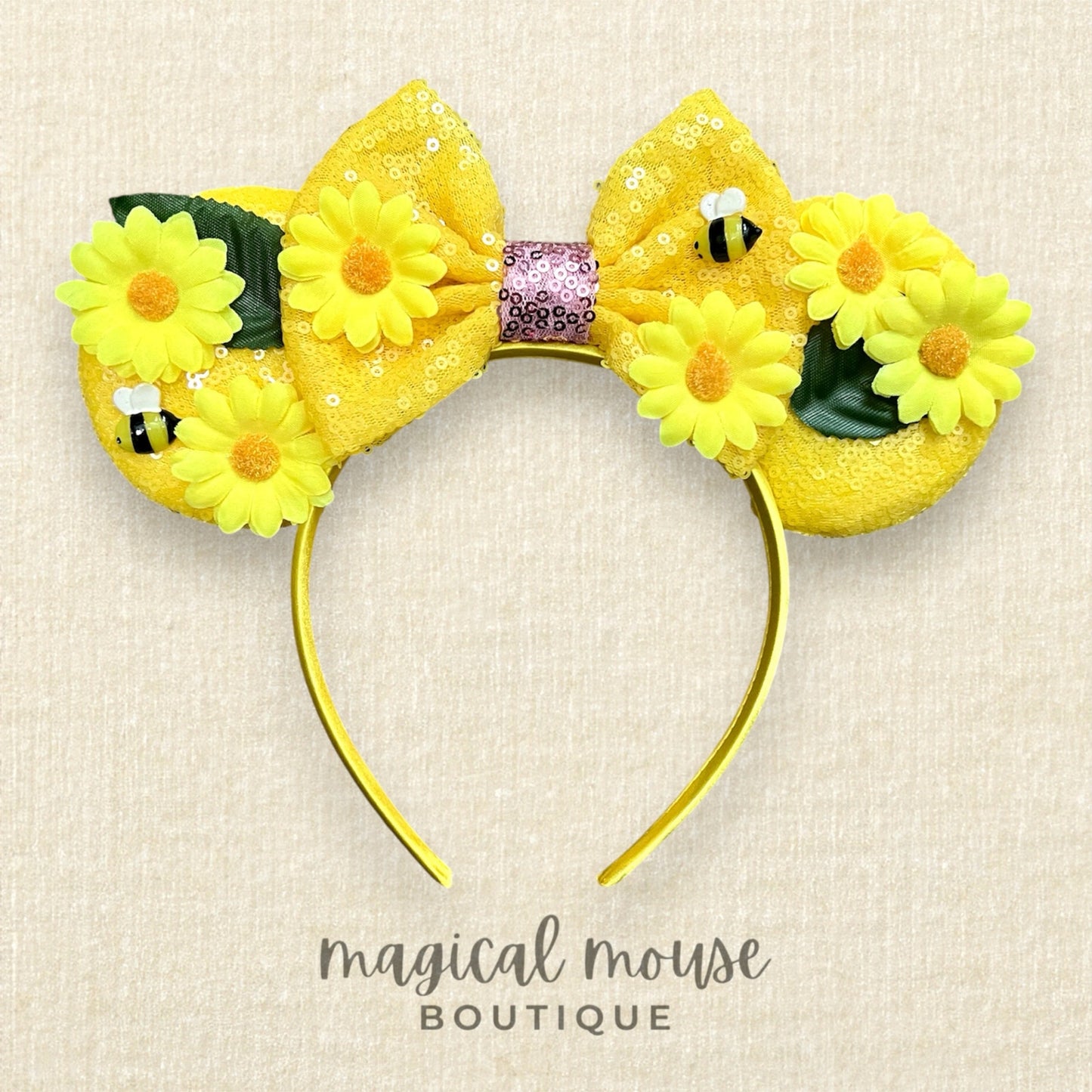 01 - Golden Daisy Bee Mouse Ears Headband