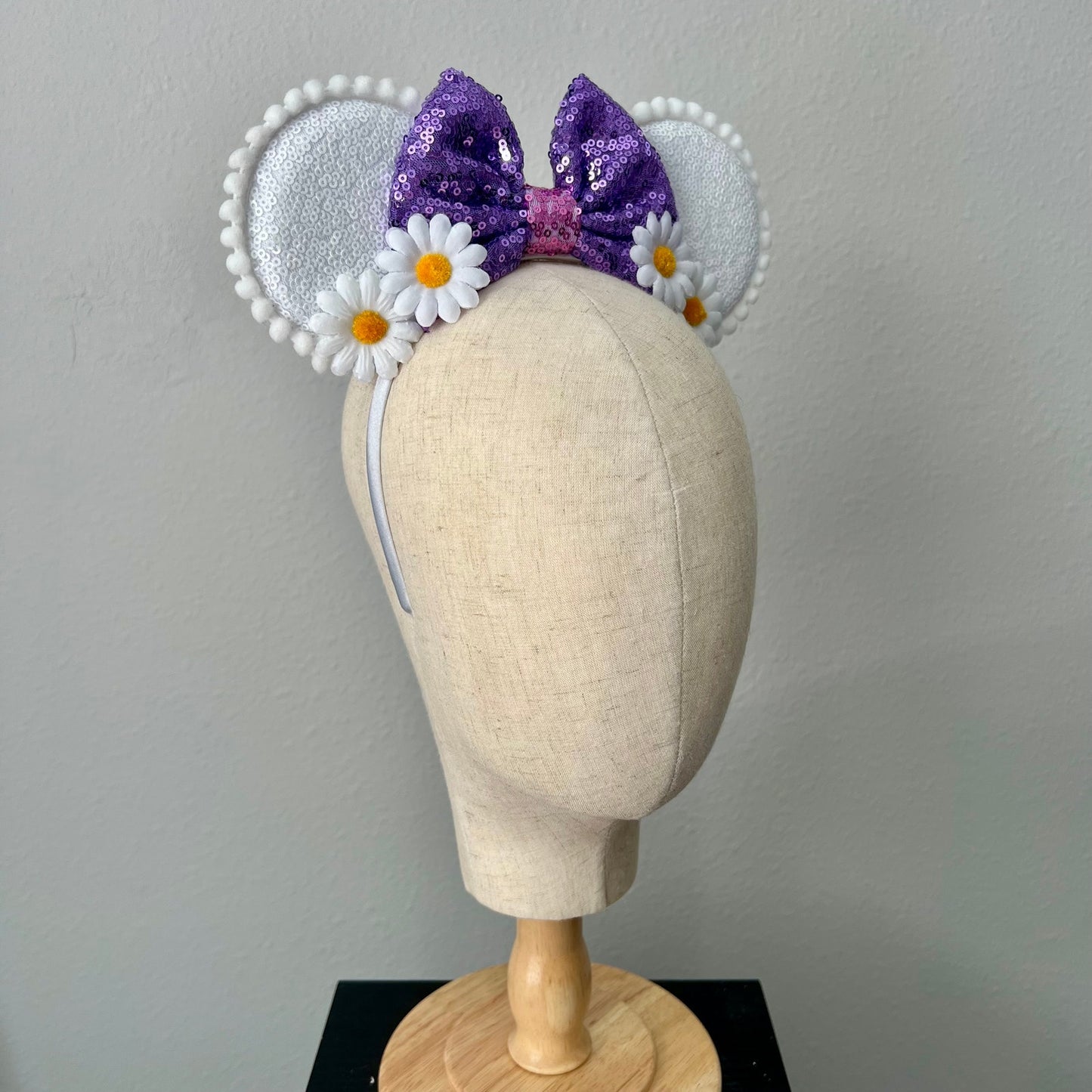 01 - White & Lavender Daisy Garden Mouse Ears Headband